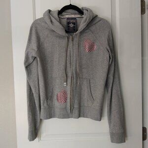 PINK Victoria's Secret Hoodie Studs Hearts Gray Size L
